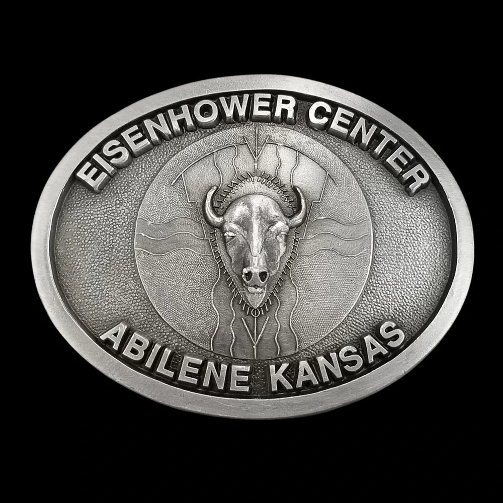 Belt Buckle Eisenhower Center Abilene Kansas Buffalo Head‎ Oval Vintage